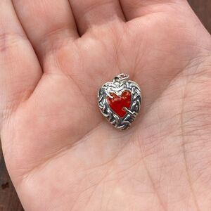 Vintage 925 Sterling Silver Enamel Red Arrow Puffy Heart Pendant Bracelet Charm